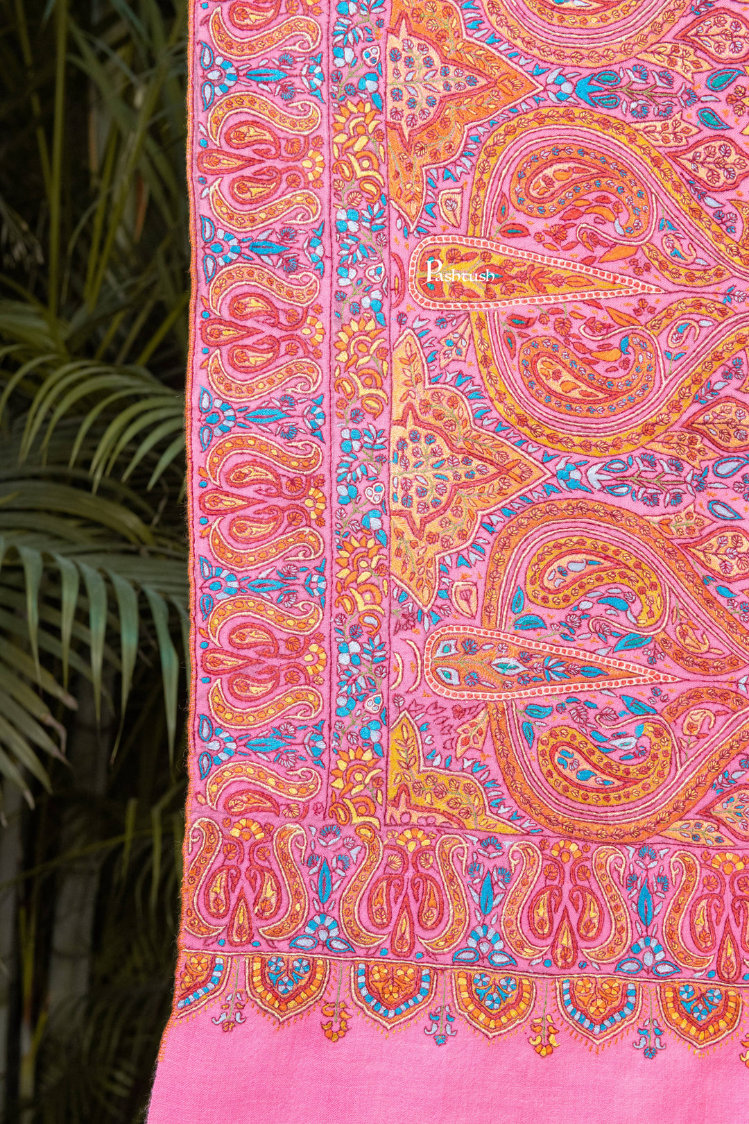 Pashtush India Womens Shawls Pashtush Womens Pure Pashmina Shawl, Papier Mache Hand Embroidery, Hand Woven Design, Bright Pink