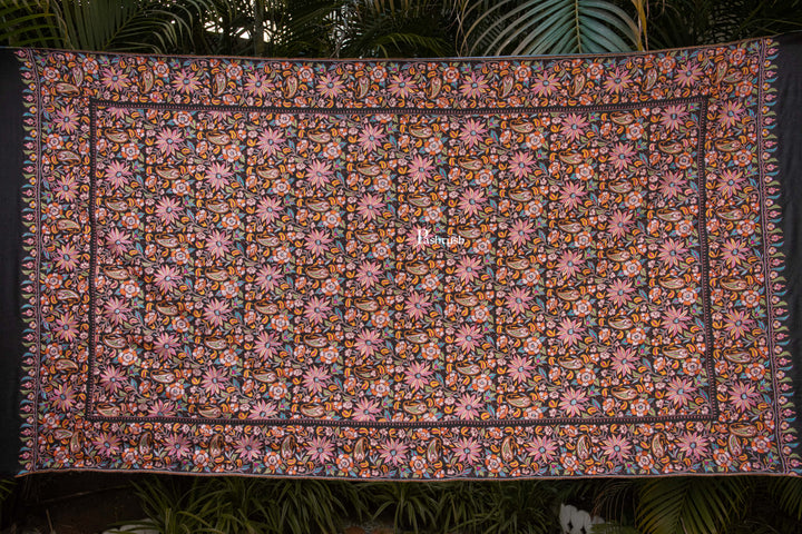 Pashtush India Womens Shawls Pashtush Womens Pure Pashmina Shawl, Papier Mache Hand Embroidery, Hand Woven, Gulabdaar Design, Black