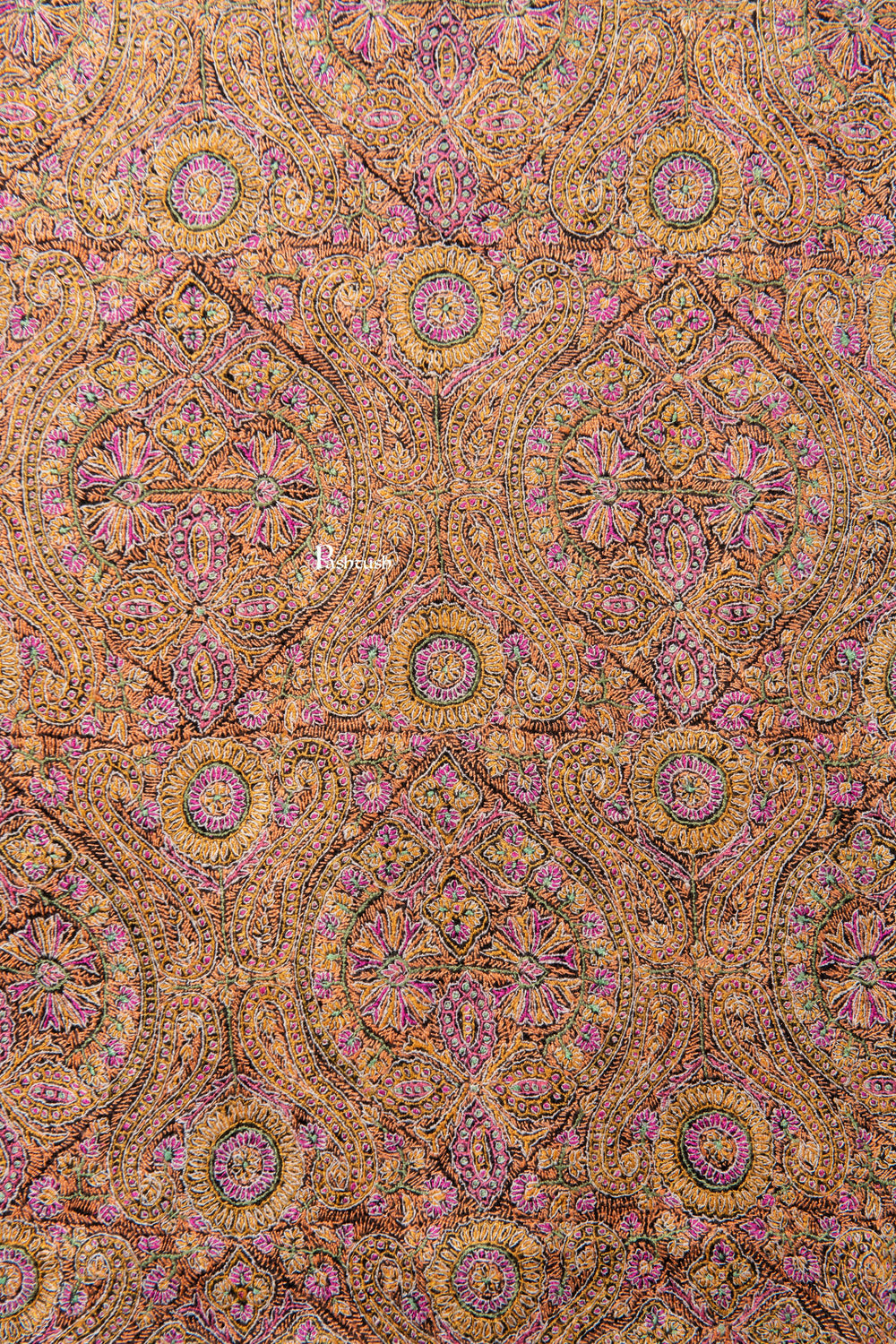 Pashtush India Womens Shawls Pashtush Womens Pure Pashmina Shawl, Private Collection, Resham Sozni Hand Embroidery, Handwoven, Zameenkaar