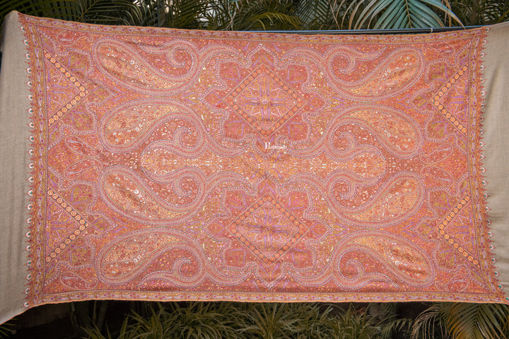 Pashtush India Womens Shawls Pashtush Womens Pure Pashmina Shawl, Sozni Hand Embroidery, Hand Woven Design, Khakikaar