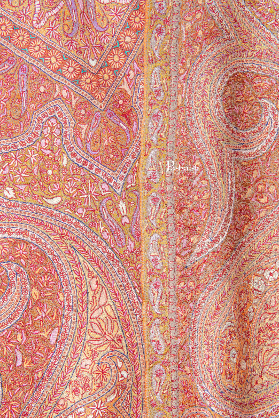 Pashtush India Womens Shawls Pashtush Womens Pure Pashmina Shawl, Sozni Hand Embroidery, Hand Woven Design, Khakikaar