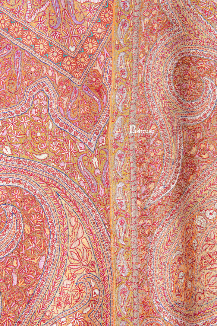 Pashtush India Womens Shawls Pashtush Womens Pure Pashmina Shawl, Sozni Hand Embroidery, Hand Woven Design, Khakikaar