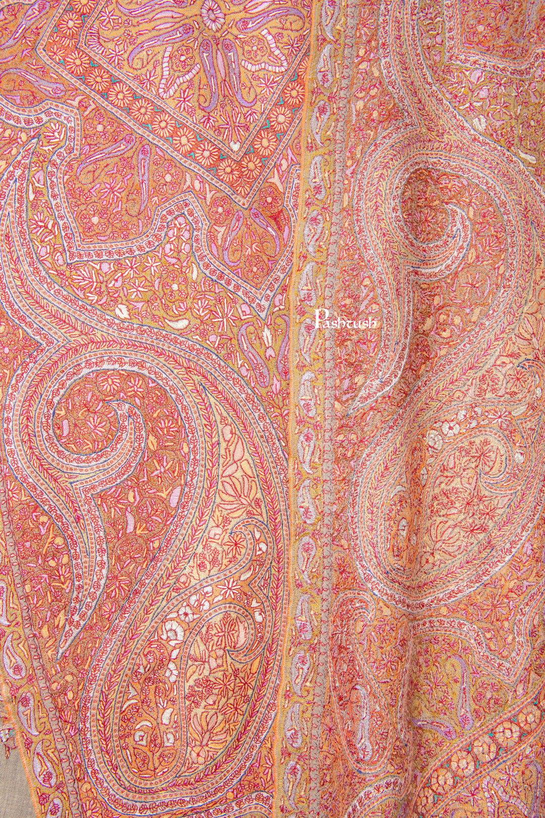 Pashtush India Womens Shawls Pashtush Womens Pure Pashmina Shawl, Sozni Hand Embroidery, Hand Woven Design, Khakikaar