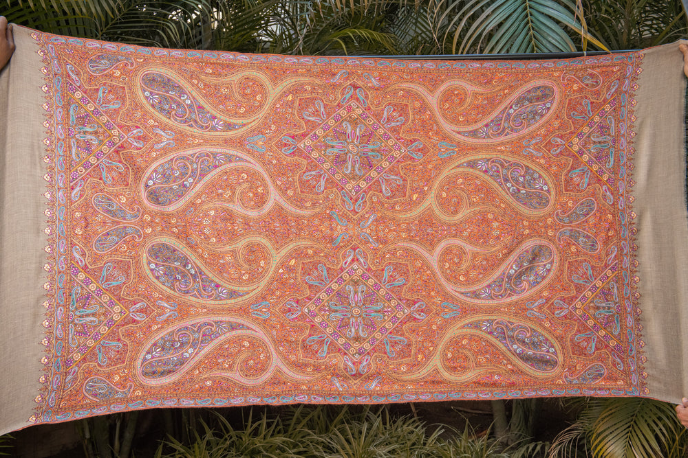 Pashtush India Womens Shawls Pashtush Womens Pure Pashmina Shawl, Sozni Hand Embroidery, Hand Woven Design, Khakikaar