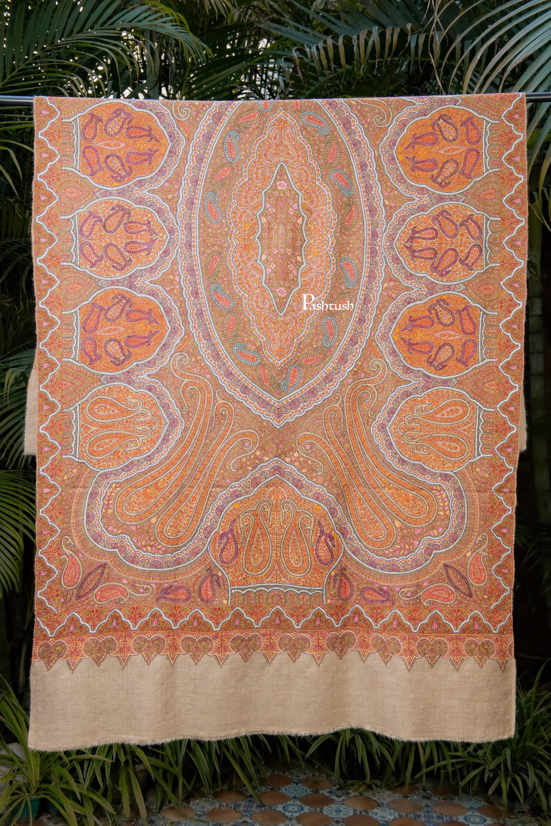 Pashtush India Womens Shawls Pashtush Womens Pure Pashmina Shawl, Sozni Hand Embroidery, Hand Woven Design, Khakikaar