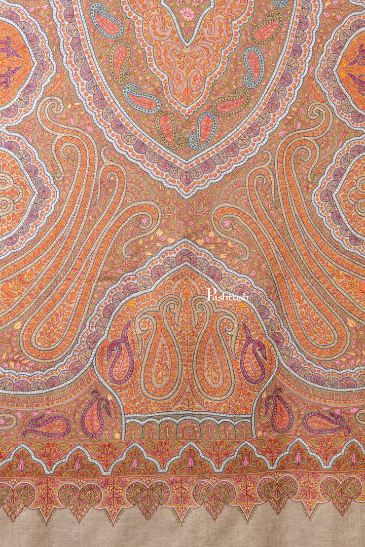 Pashtush India Womens Shawls Pashtush Womens Pure Pashmina Shawl, Sozni Hand Embroidery, Hand Woven Design, Khakikaar