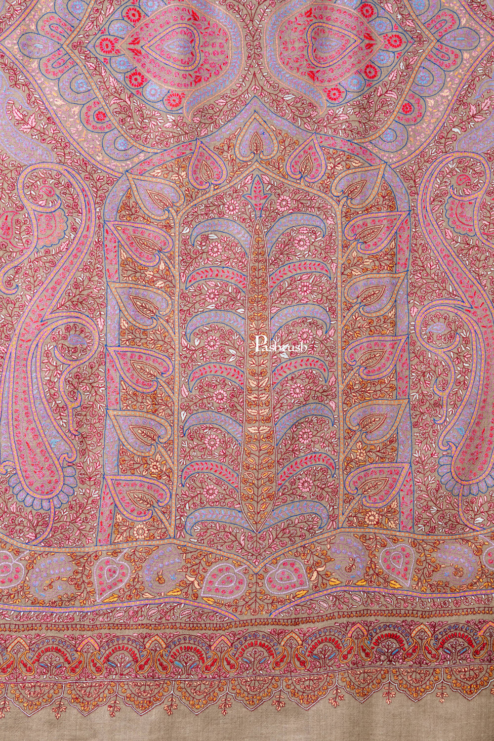 Pashtush India Womens Shawls Pashtush Womens Pure Pashmina Shawl, Sozni Hand Embroidery, Hand Woven Design, Multicolour With Natural Woven Base