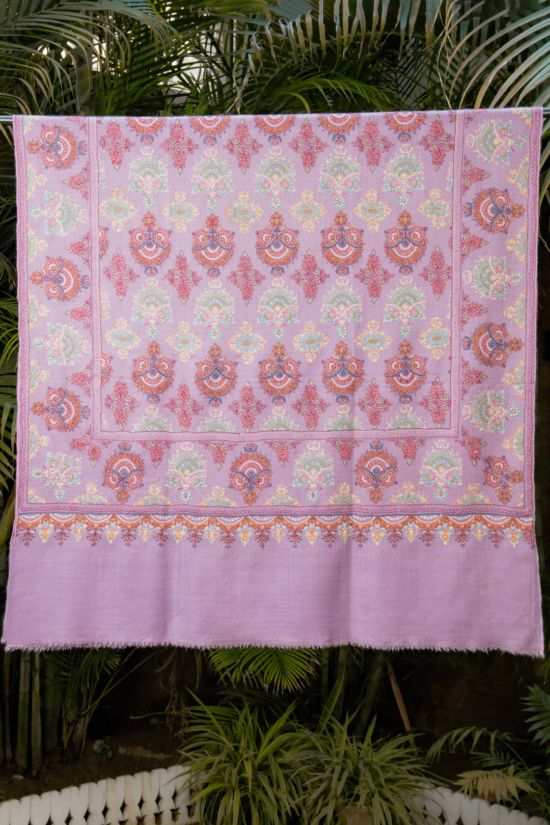 Pashtush India Womens Shawls Pashtush Womens Pure Pashmina Shawl, Sozni Hand Embroidery, Hand Woven Design, Peel Lilac