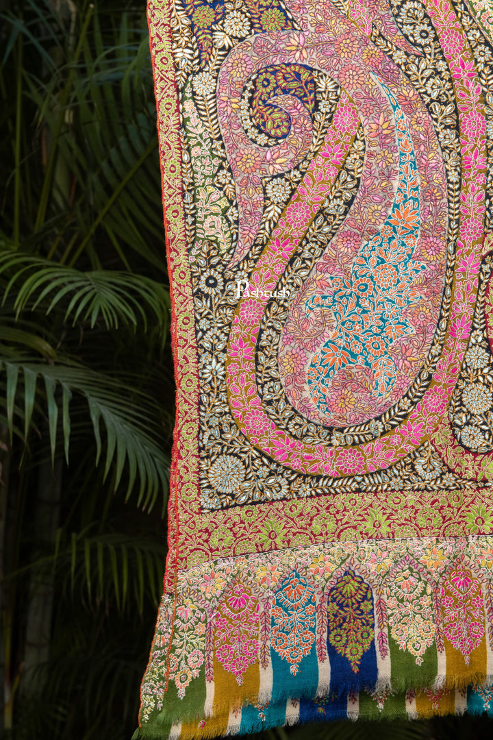 Pashtush India Womens Shawls Pashtush Womens Pure Pashmina Shawl, Sozni Hand Embroidery, Hand Woven, Kalamkari Design, Multicolour
