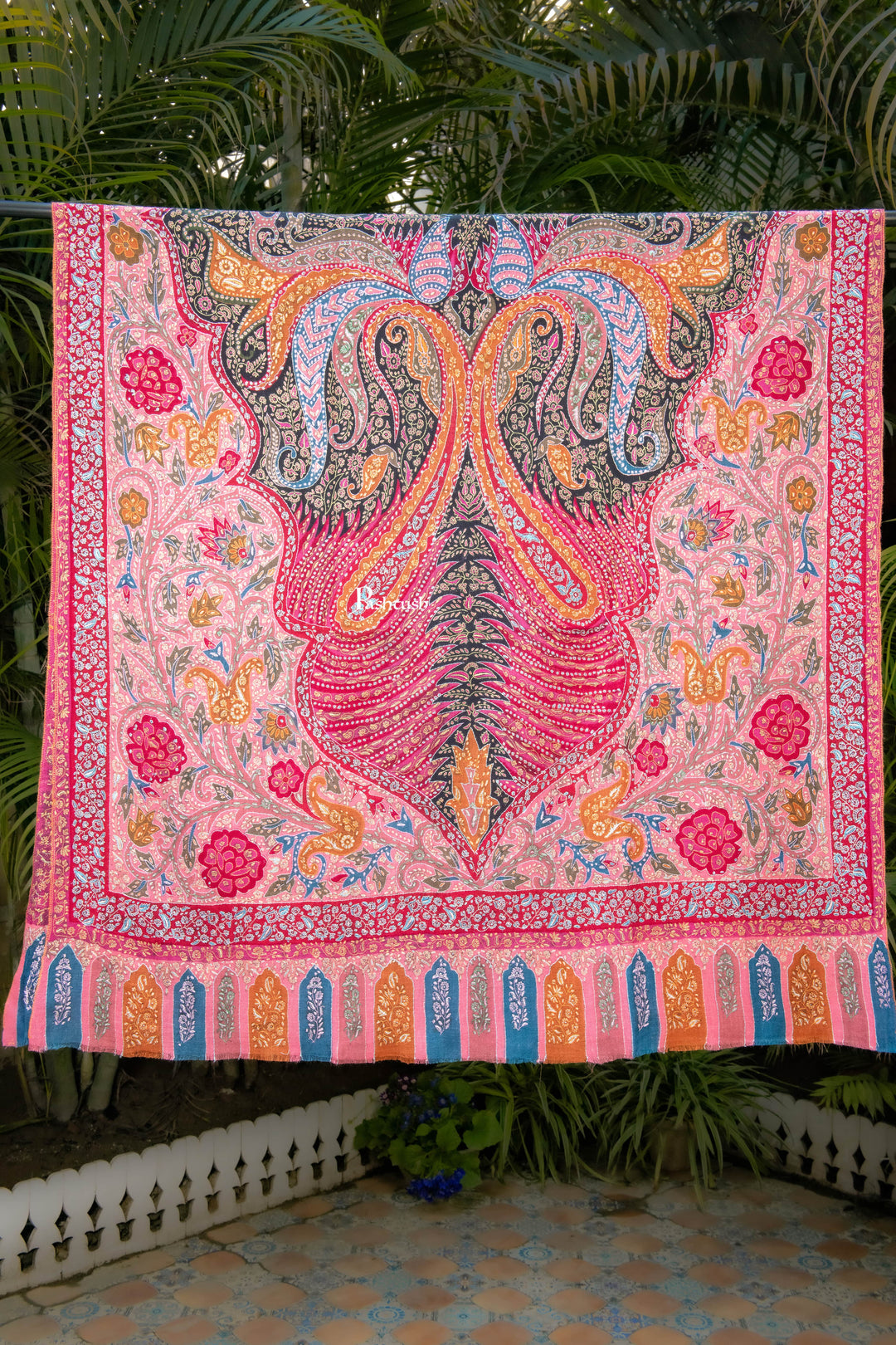 Pashtush India Womens Shawls Pashtush Womens Pure Pashmina Shawl, Sozni Hand Embroidery, Hand Woven, Kalamkari Design, Multicolour