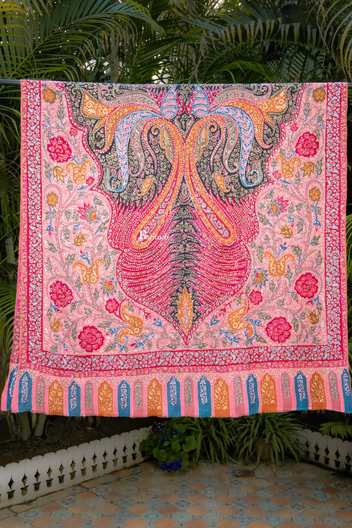 Pashtush India Womens Shawls Pashtush Womens Pure Pashmina Shawl, Sozni Hand Embroidery, Hand Woven, Kalamkari Design, Multicolour