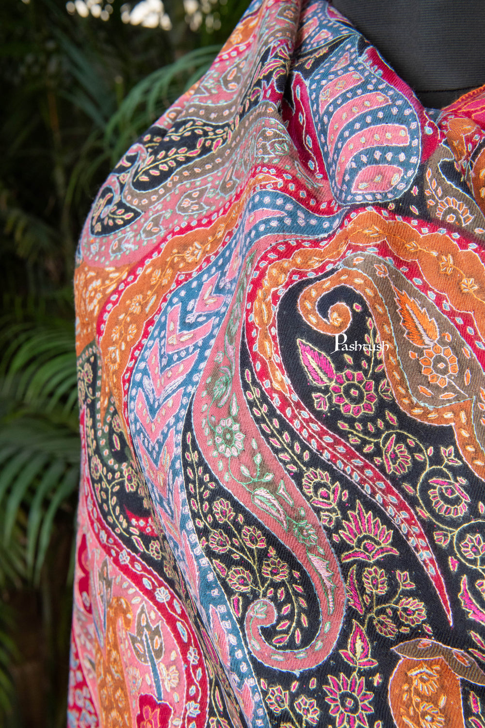 Pashtush India Womens Shawls Pashtush Womens Pure Pashmina Shawl, Sozni Hand Embroidery, Hand Woven, Kalamkari Design, Multicolour
