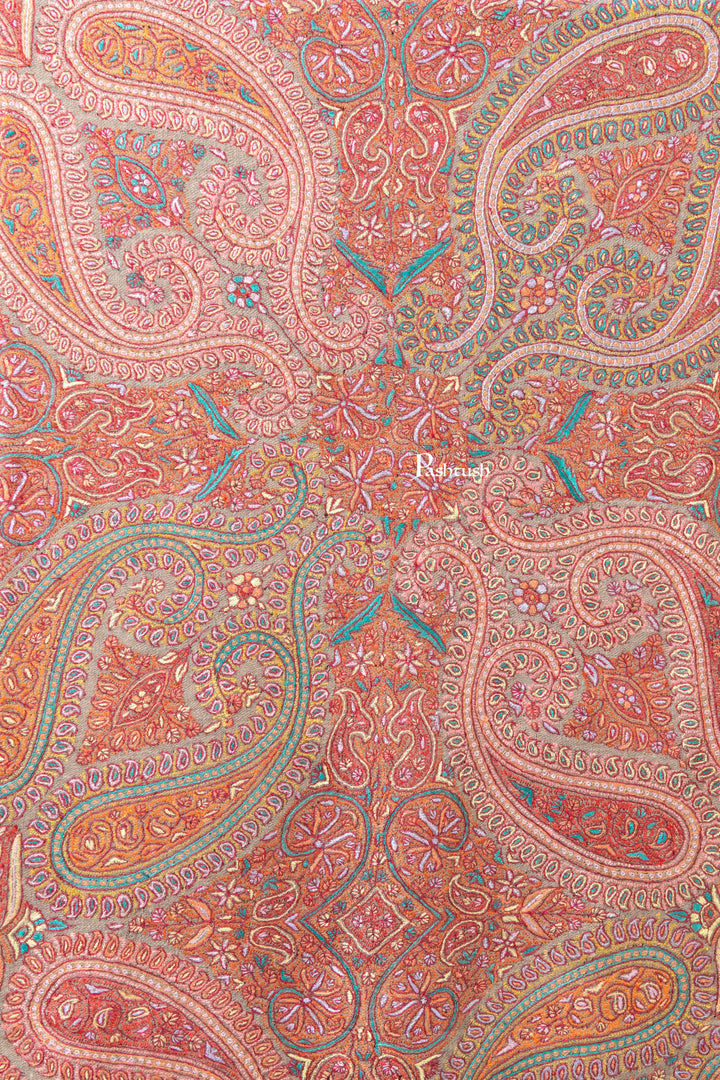Pashtush India Womens Shawls Pashtush Womens Pure Pashmina Shawl, Sozni Hand Embroidery, Hand Woven, Tonal Design, Multicoloured with Natural Woven Base