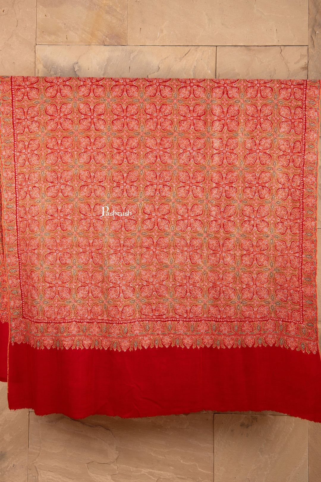 pashtush Womens Shawls Pashtush Womens Pure Pashmina Shawl Sozni, Kashmiri Hand Embroidery, Maroon