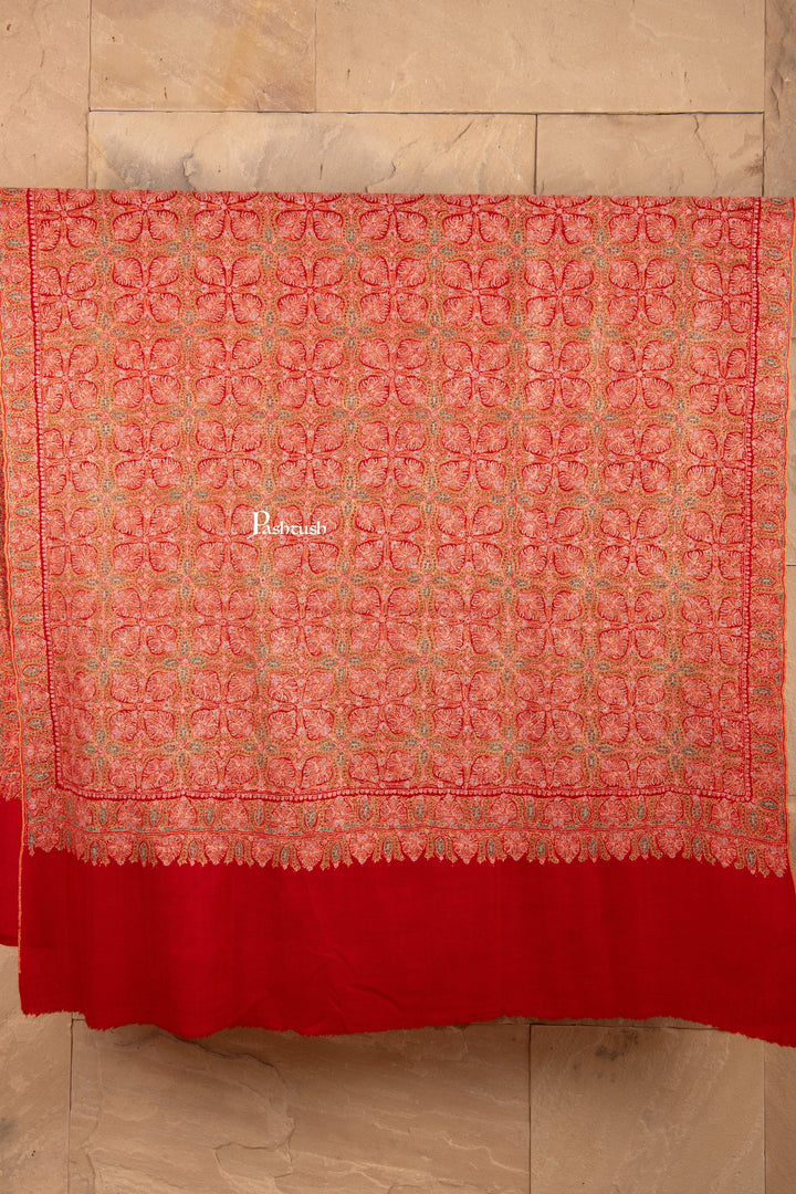 pashtush Womens Shawls Pashtush Womens Pure Pashmina Shawl Sozni, Kashmiri Hand Embroidery, Maroon
