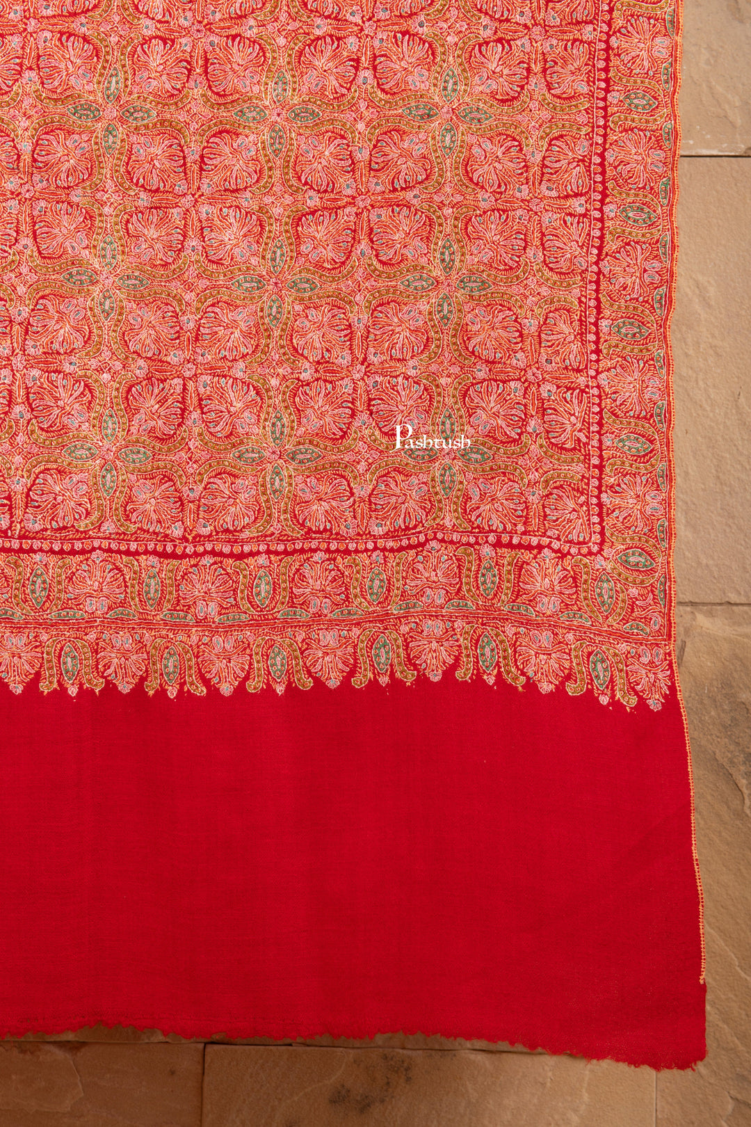 pashtush Womens Shawls Pashtush Womens Pure Pashmina Shawl Sozni, Kashmiri Hand Embroidery, Maroon