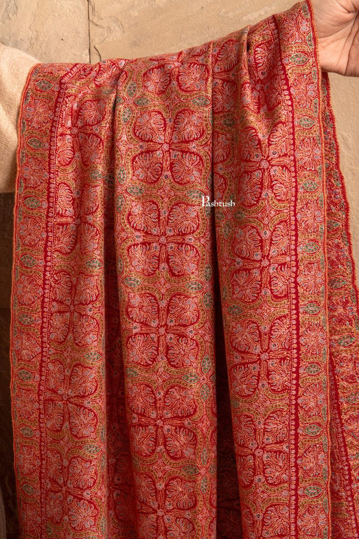 pashtush Womens Shawls Pashtush Womens Pure Pashmina Shawl Sozni, Kashmiri Hand Embroidery, Maroon