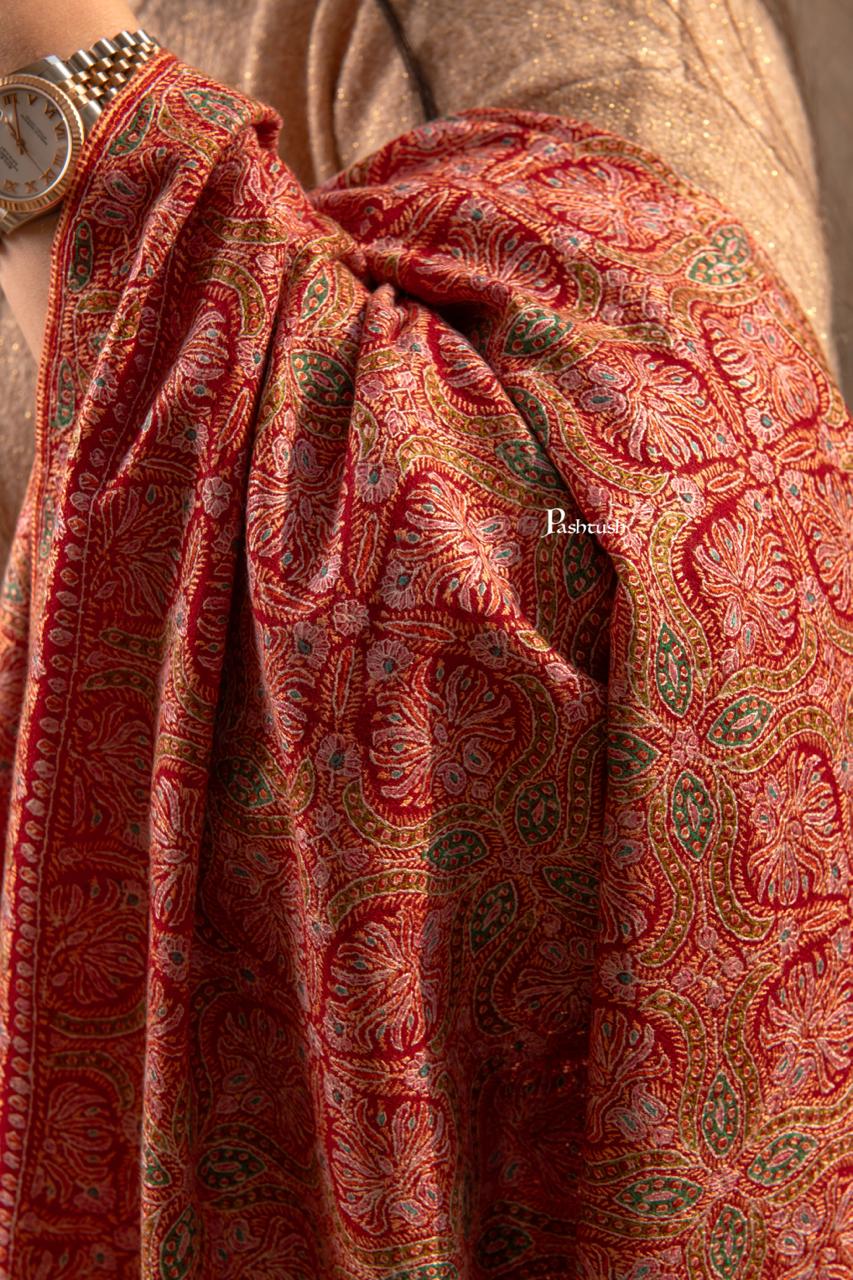 pashtush Womens Shawls Pashtush Womens Pure Pashmina Shawl Sozni, Kashmiri Hand Embroidery, Maroon