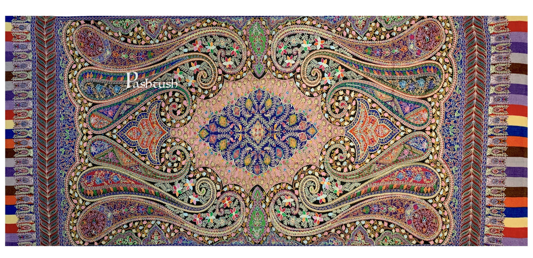 Pashtush India 100x200 Pashtush Womens Pure Wool, Hand Embroidered Kalamkari Shawl, With Woolmark Certificate