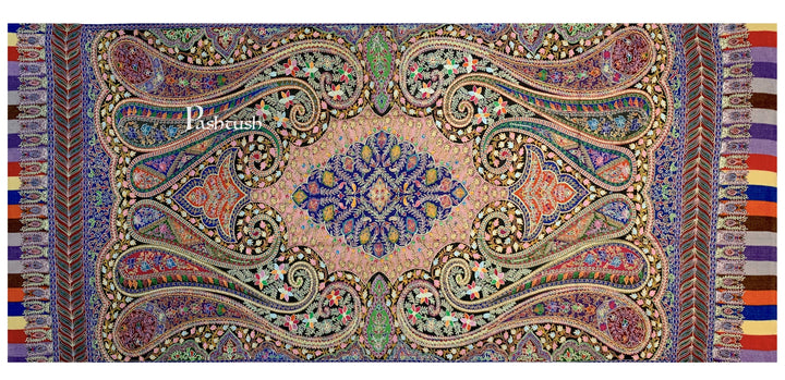 Pashtush India 100x200 Pashtush Womens Pure Wool, Hand Embroidered Kalamkari Shawl, With Woolmark Certificate