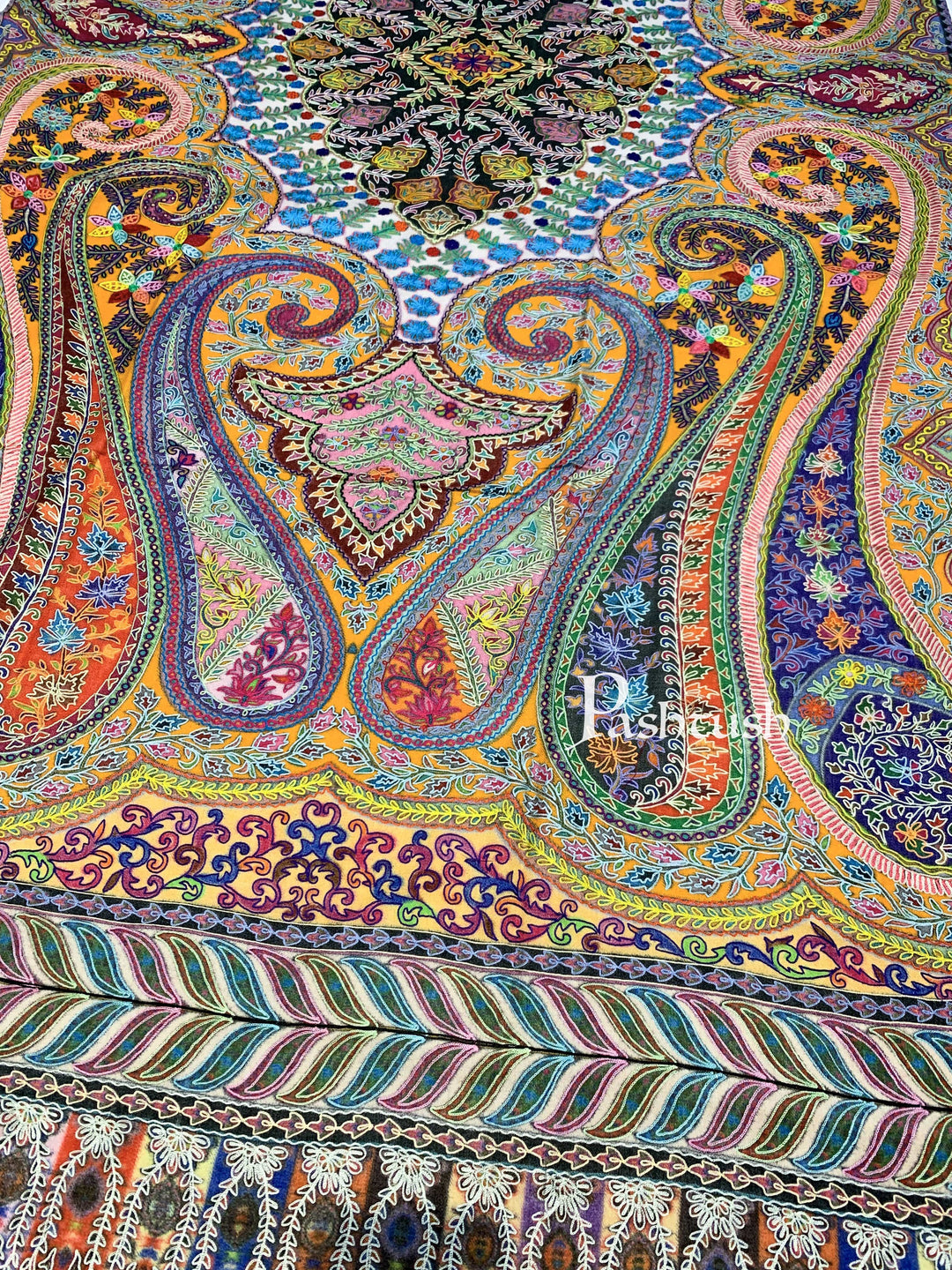 Pashtush India 100x200 Pashtush Womens Pure Wool, Hand Embroidered Kalamkari Shawl, With Woolmark Certificate