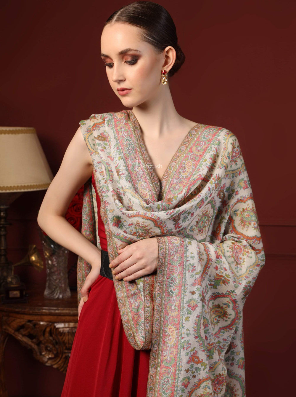 Pashtush India 70x200 Pashtush Womens Pure Wool Kaani Stole, With Woolmark Certification