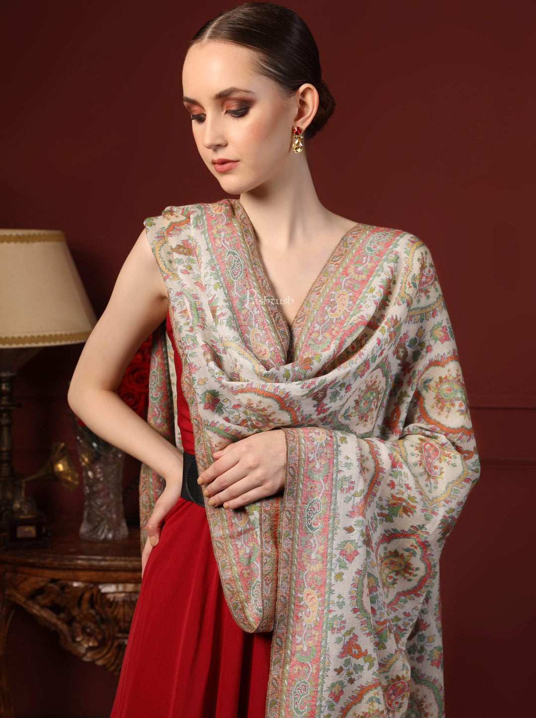 Pashtush India 70x200 Pashtush Womens Pure Wool Kaani Stole, With Woolmark Certification