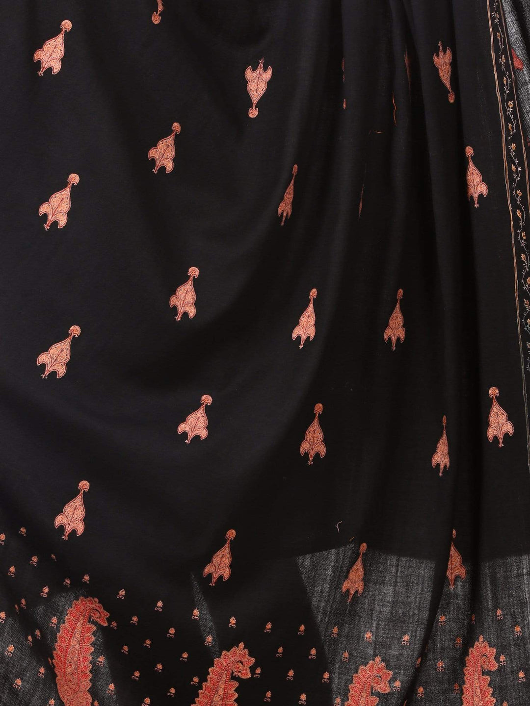 Pashtush Shawl Store Shawl Pashtush womens Pure Wool Kashmiri Embroidery Shawl Black