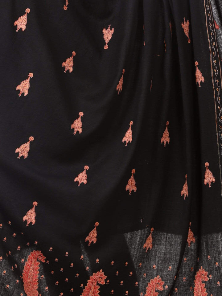 Pashtush Shawl Store Shawl Pashtush womens Pure Wool Kashmiri Embroidery Shawl Black