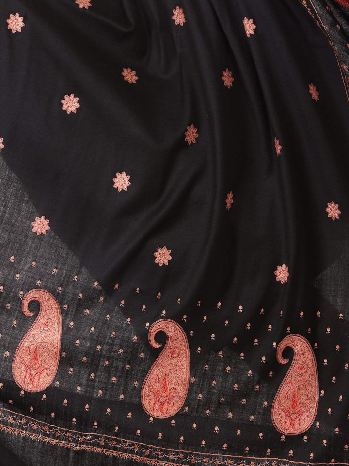 Pashtush Shawl Store Shawl Pashtush womens Pure Wool Kashmiri Embroidery Shawl Black
