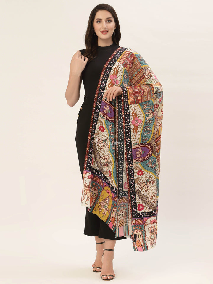 Pashtush India Womens Shawls Pashtush Womens, Pure Wool, Printed Darbar Shawl, Woolmark Certified.