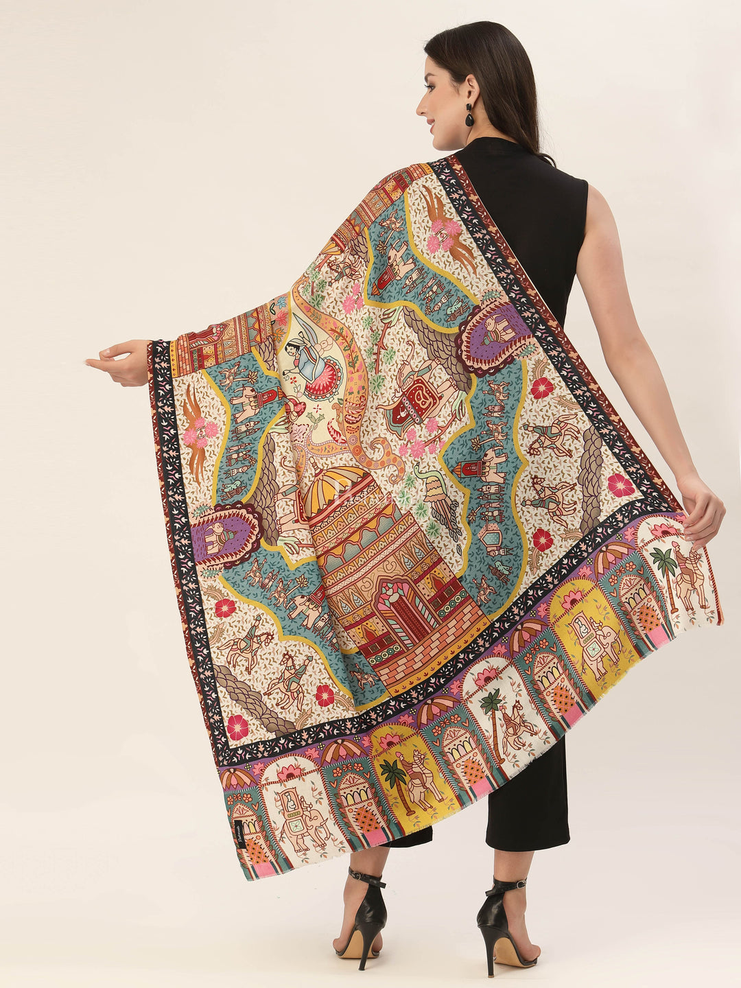 Pashtush India Womens Shawls Pashtush Womens, Pure Wool, Printed Darbar Shawl, Woolmark Certified.