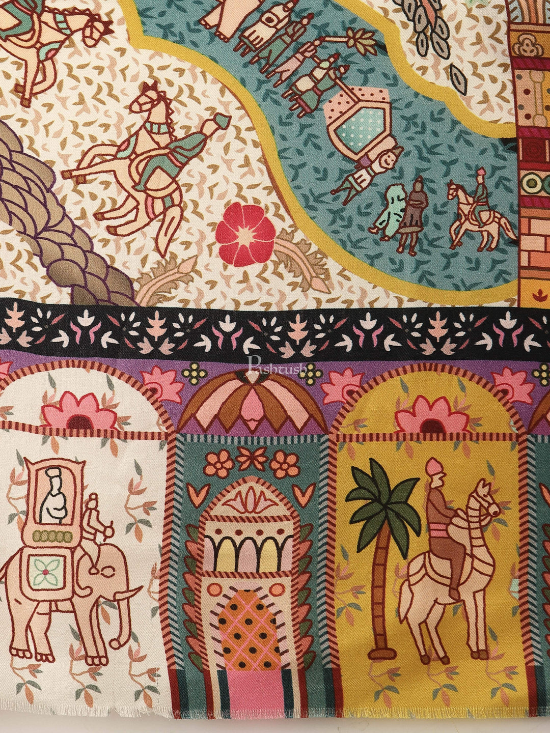 Pashtush India Womens Shawls Pashtush Womens, Pure Wool, Printed Darbar Shawl, Woolmark Certified.