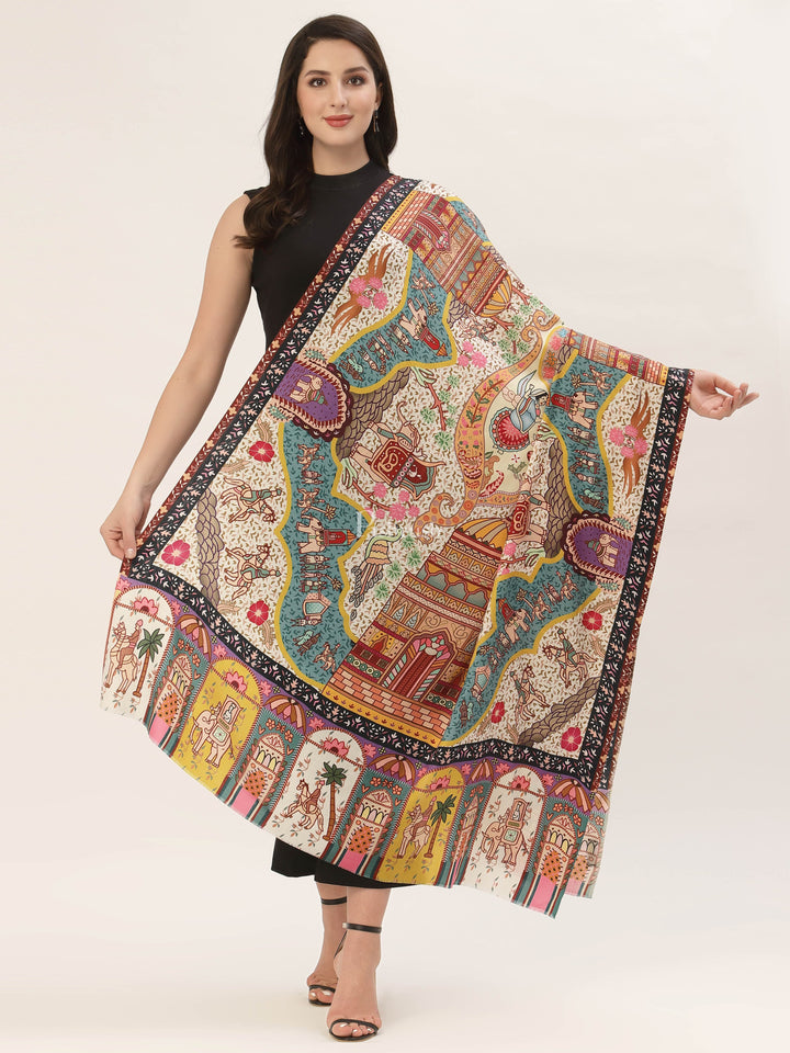 Pashtush India Womens Shawls Pashtush Womens, Pure Wool, Printed Darbar Shawl, Woolmark Certified.