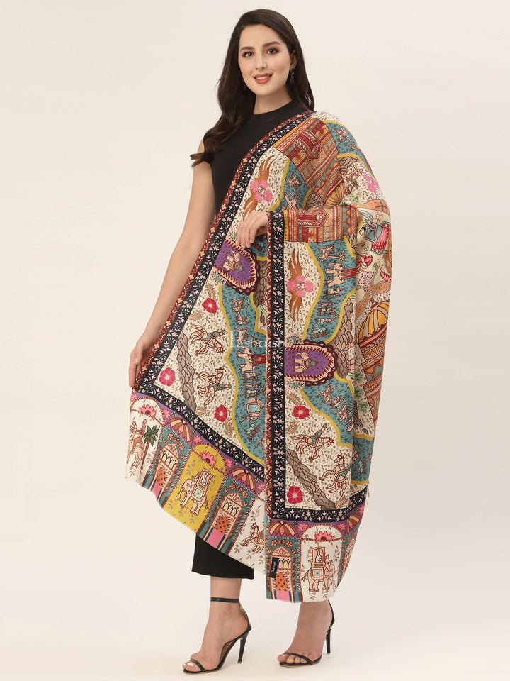Pashtush India Womens Shawls Pashtush Womens, Pure Wool, Printed Darbar Shawl, Woolmark Certified.