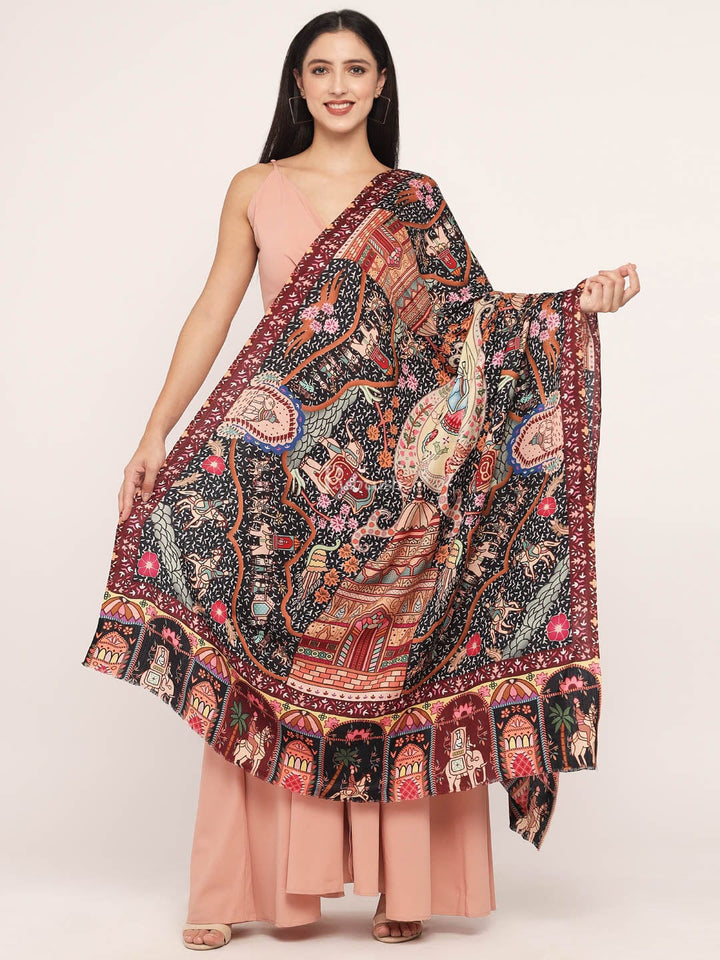 Pashtush India Womens Shawls Pashtush Womens, Pure Wool, Printed Darbar Shawl, Woolmark Certified