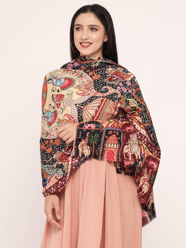 Pashtush India Womens Shawls Pashtush Womens, Pure Wool, Printed Darbar Shawl, Woolmark Certified