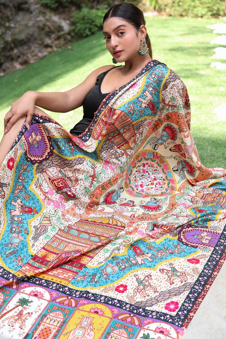 Pashtush India Womens Shawls Pashtush Womens, Pure Wool, Printed Darbar Shawl, Woolmark Certified