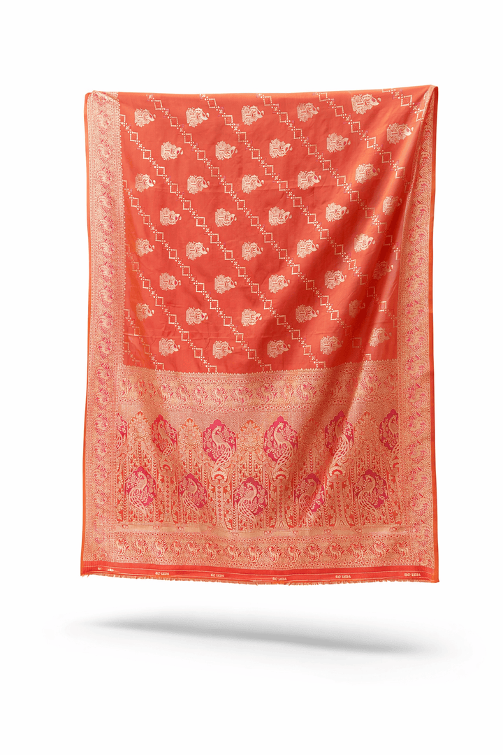 Pashtush Shawl Store Gift Pack Pashtush Womens Saree, Woven Art-Silk, Zari Weave Design, Rust