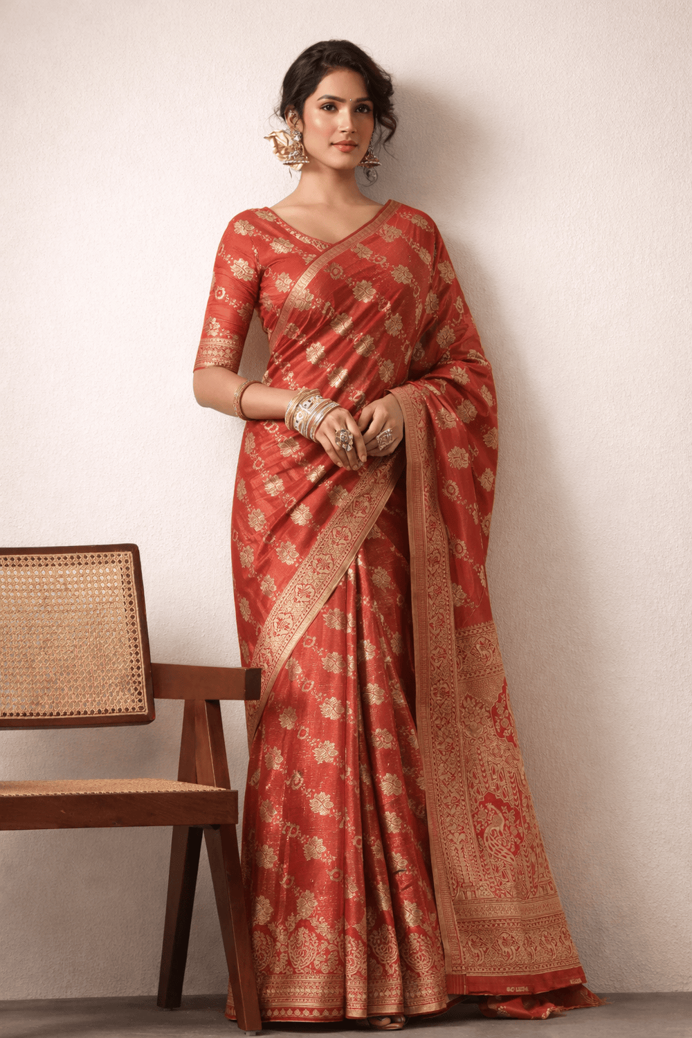Pashtush Shawl Store Gift Pack Pashtush Womens Saree, Woven Art-Silk, Zari Weave Design, Rust