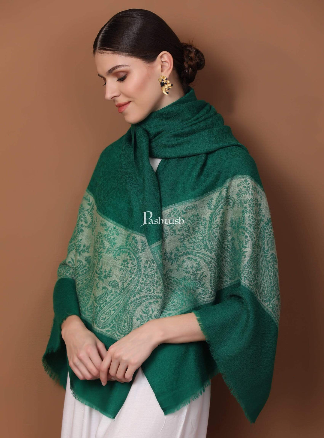 Pashtush India 70x200 Pashtush Womens Scarf with Chanting Paisleys Design, Soft and Warm, Emerald Green