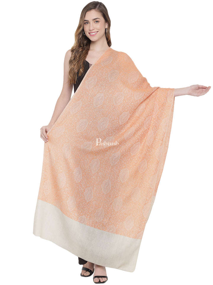 Pashtush India Womens Stoles and Scarves Scarf Pashtush Womens Self Stole, Fine Wool, Paisley Weave, Light Peach