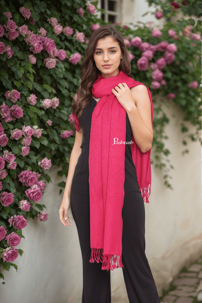 Pashtush India Womens Stoles and Scarves Scarf Pashtush Womens Self Stole, Fine Wool, Paisley Weave, Neo Pink
