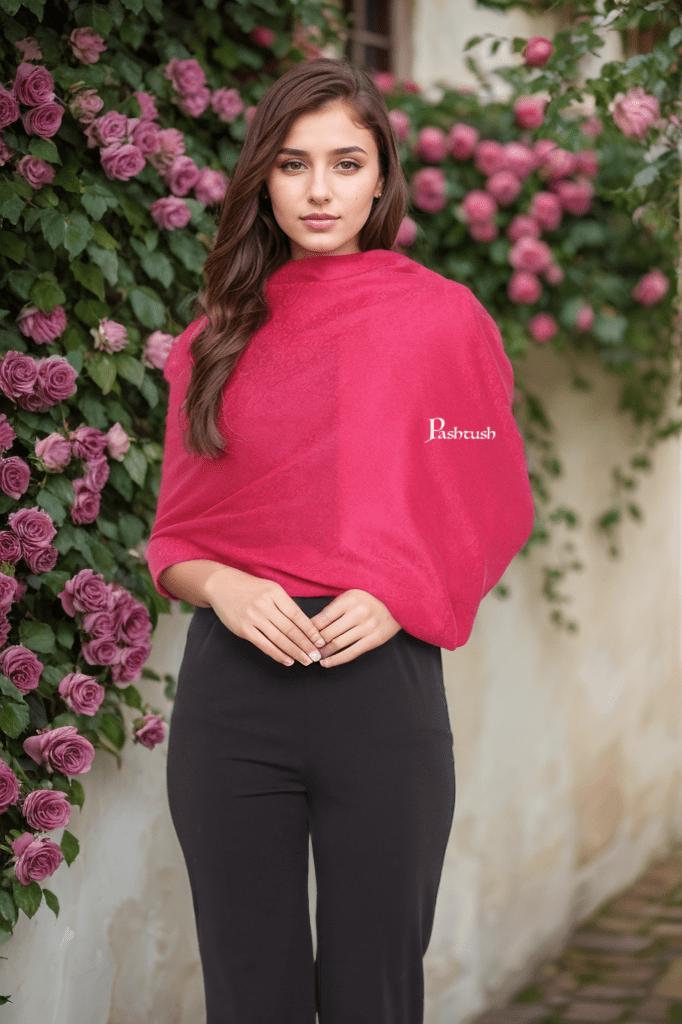 Pashtush India Womens Stoles and Scarves Scarf Pashtush Womens Self Stole, Fine Wool, Paisley Weave, Neo Pink