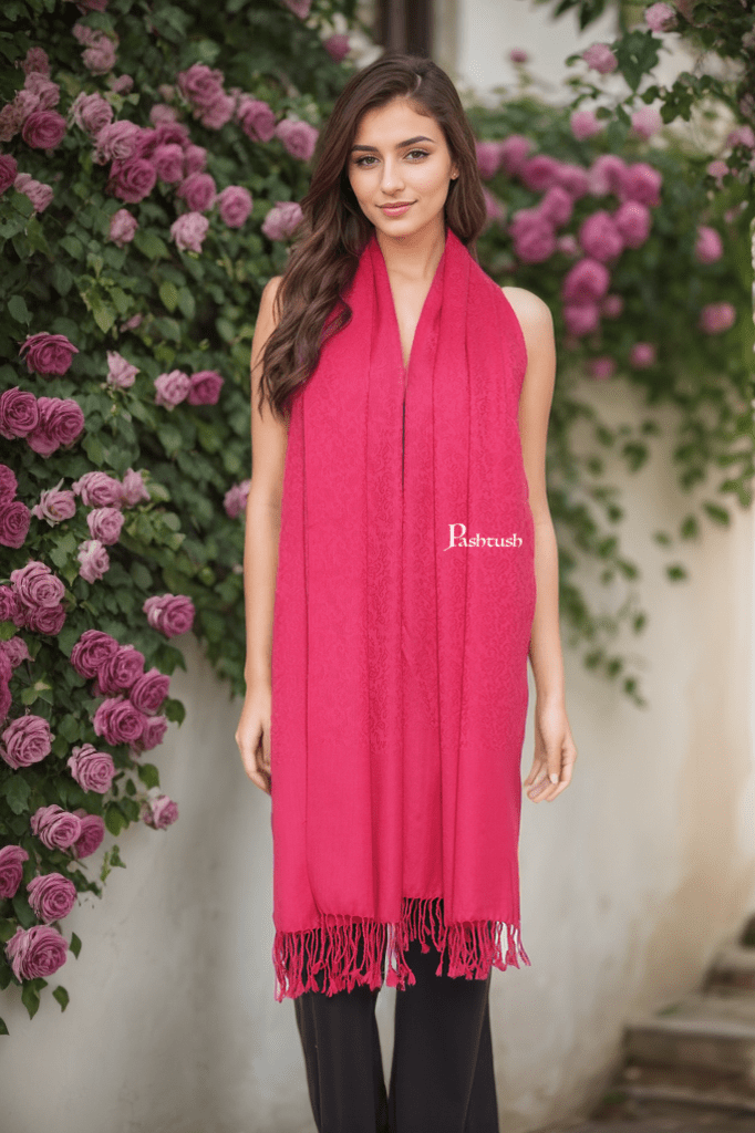 Pashtush India Womens Stoles and Scarves Scarf Pashtush Womens Self Stole, Fine Wool, Paisley Weave, Neo Pink
