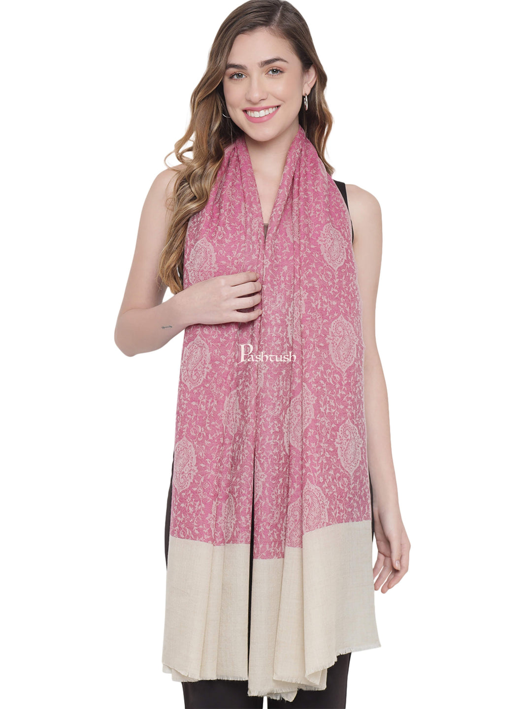 Pashtush India Womens Stoles and Scarves Scarf Pashtush Womens Self Stole, Fine Wool, Paisley Weave, Pink