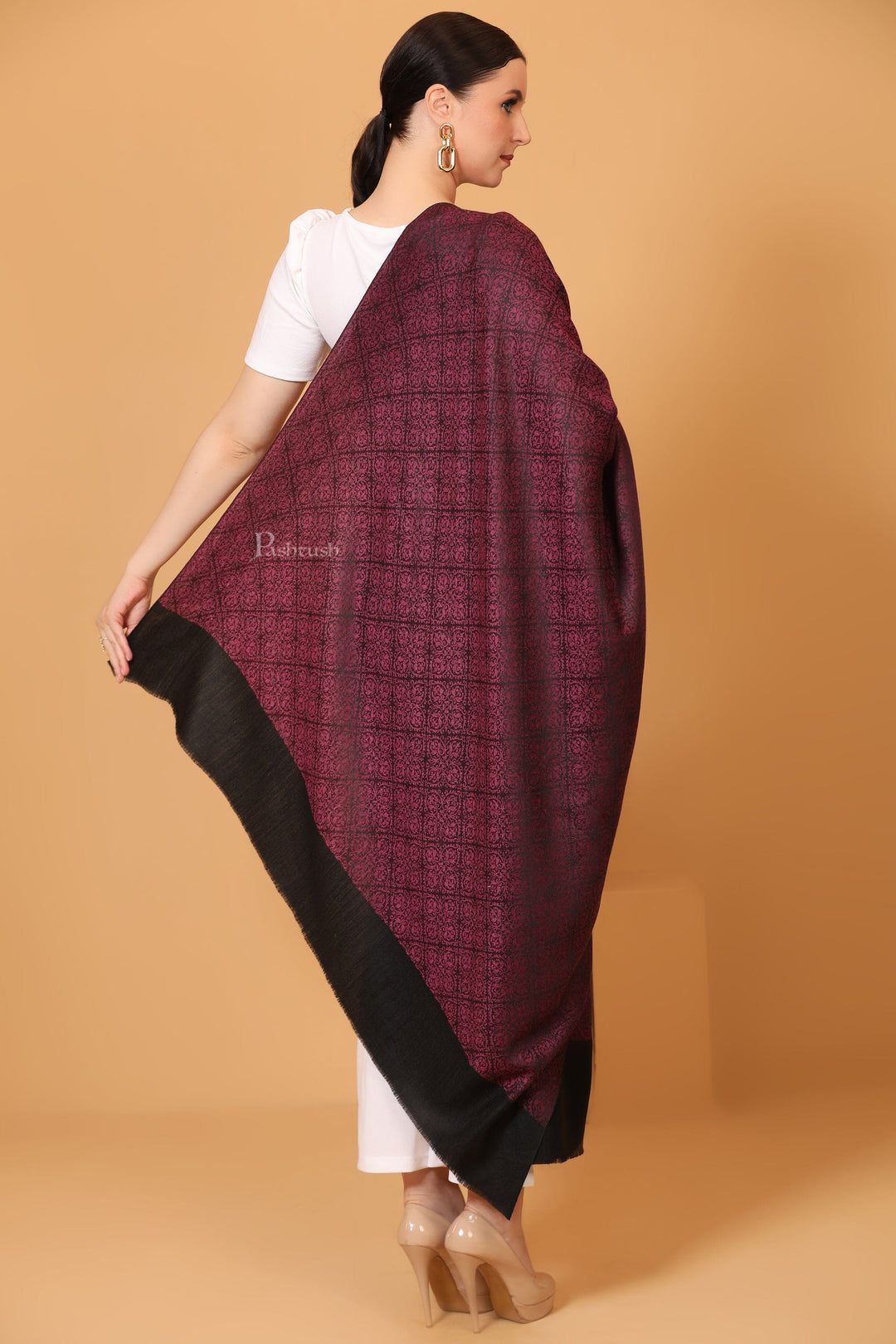 Pashtush India Womens Shawls Pashtush Womens Shawl, Extra Fine Wool, Soft and Warm, Burgundy