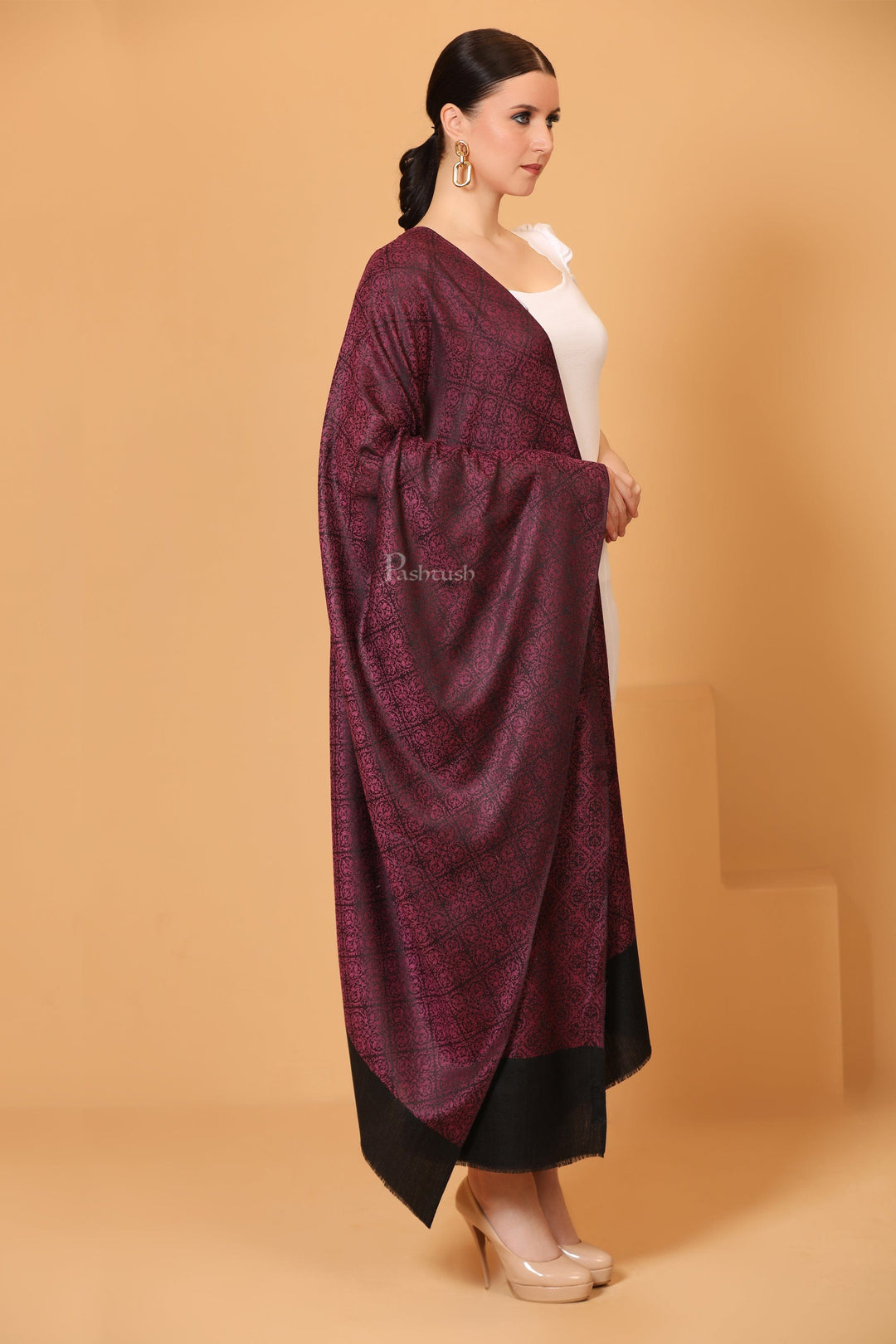 Pashtush India Womens Shawls Pashtush Womens Shawl, Extra Fine Wool, Soft and Warm, Burgundy