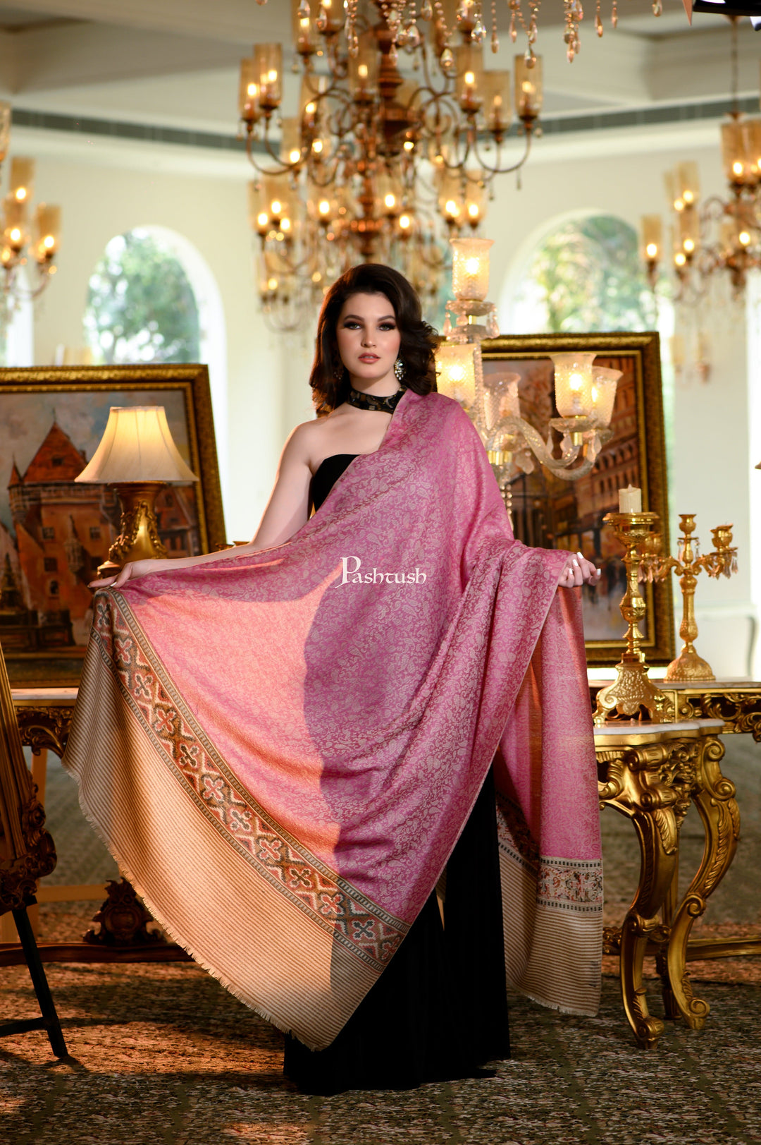 Pashtush India Womens Shawls Pashtush Womens Shawl, Extra Fine Wool, Soft and Warm, Light Weight, Majenta