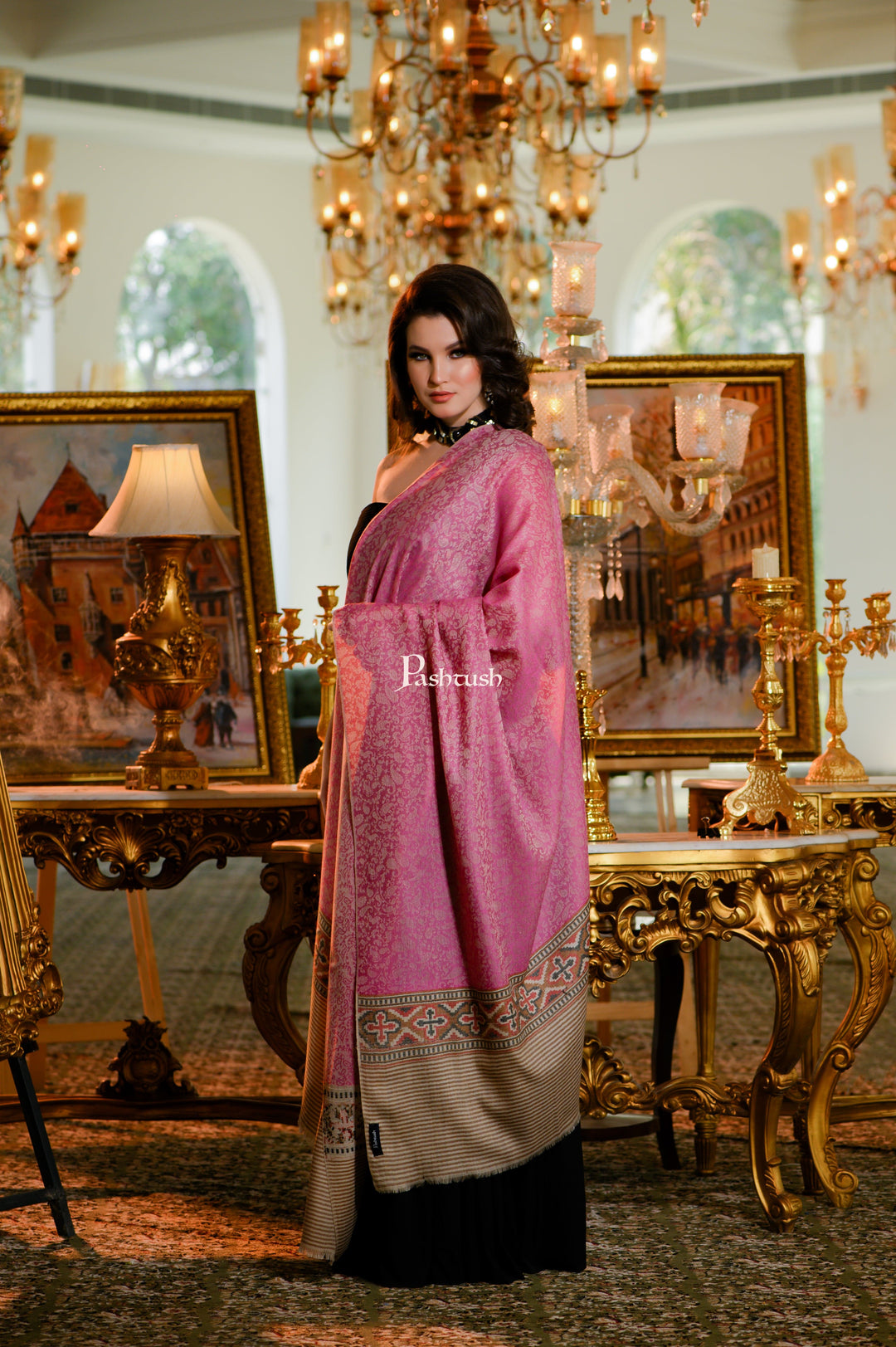 Pashtush India Womens Shawls Pashtush Womens Shawl, Extra Fine Wool, Soft and Warm, Light Weight, Majenta